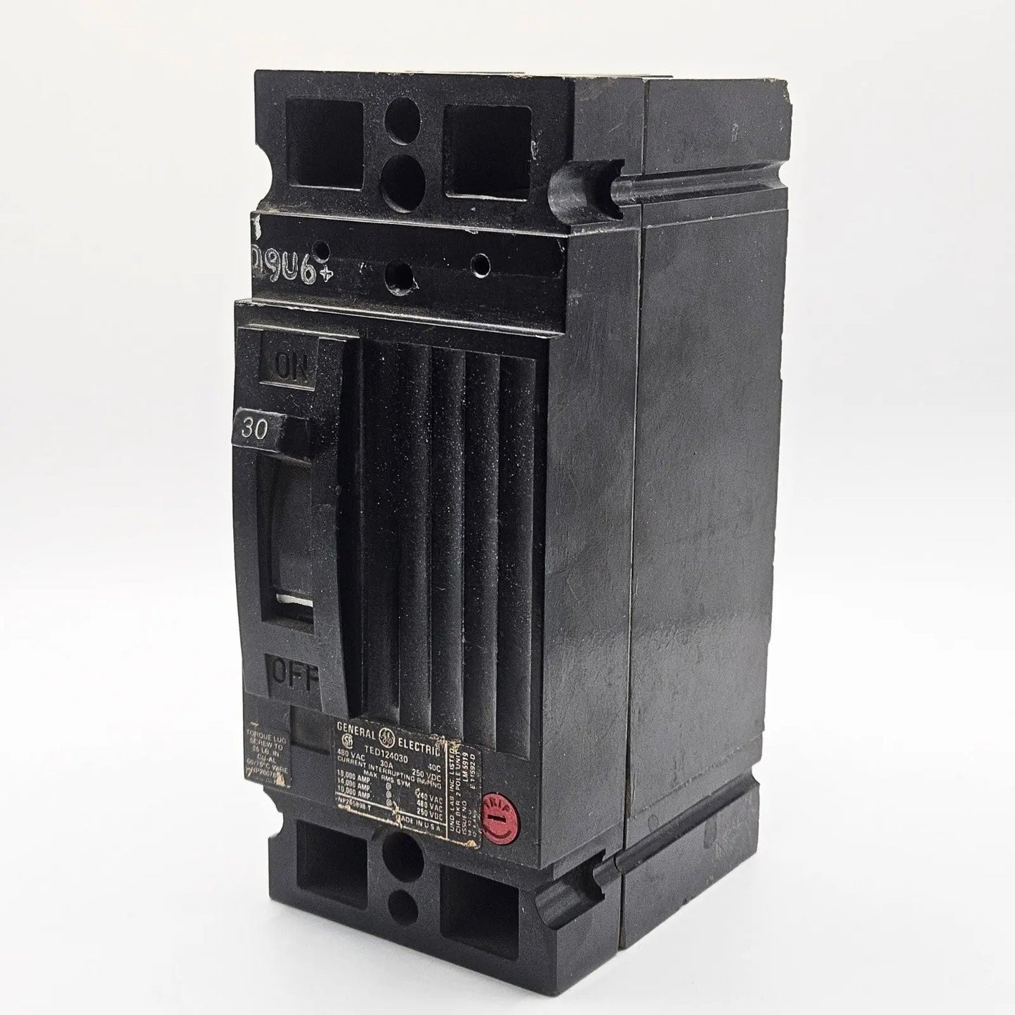 GE TED124030 30A 2 pole circuit breaker used in industrial electrical power protection and control systems. American Industrial Parts Group.