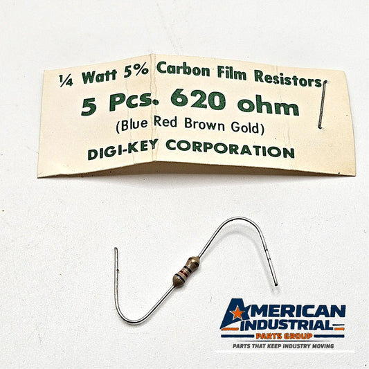 Lot of 5 620 ohm 1/4W 5% carbon film axial resistors for circuit repair and vintage electronics restoration