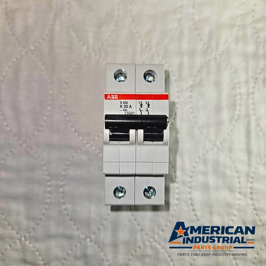 ABB S202-K20 miniature circuit breaker 20A 2-pole Type K 400V DIN rail for industrial electrical panels and MRO applications