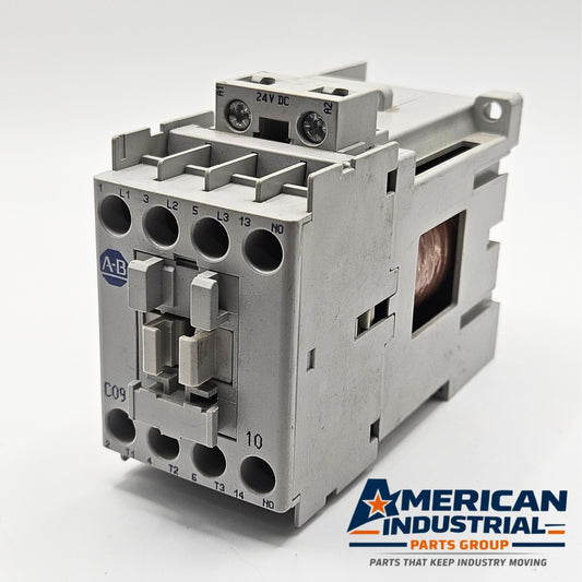 Allen-Bradley 100-C09Z10 3 pole contactor for MRO motor control applications. American Industrial Parts Group.