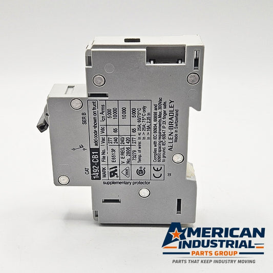 Allen-Bradley 1492-CB1-G020 Series B 1-pole 2A miniature circuit breaker 480Y/277V DIN rail for industrial control panels