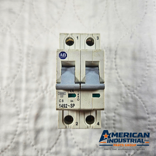 Allen-Bradley 1492-SP2C080 miniature circuit breaker 8A 2-pole C curve DIN rail for industrial electrical panels and MRO applications