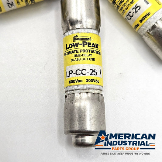 Bussmann LP-CC-25 25A 600VAC Class CC dual-element time-delay fuse for industrial circuit protection