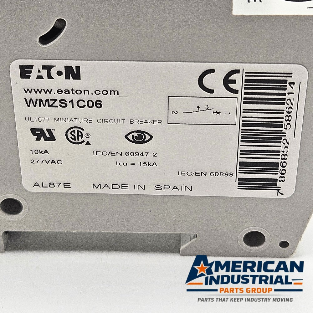 Eaton WMZS1C06 1-pole 6A C-curve miniature circuit breaker 230/400V DIN rail for industrial control panels