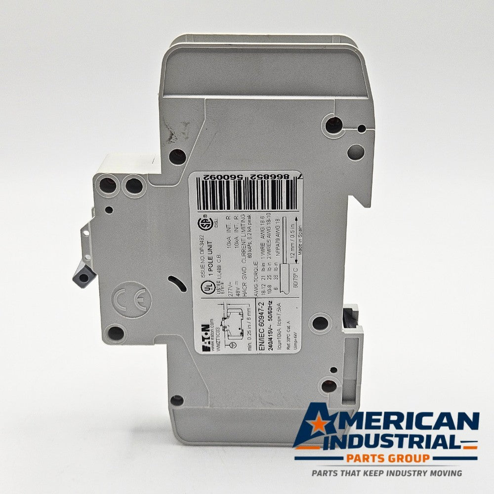 Eaton WMZT1C03 1-pole 3A C-curve UL 489 miniature circuit breaker 277VAC DIN rail for industrial control panels
