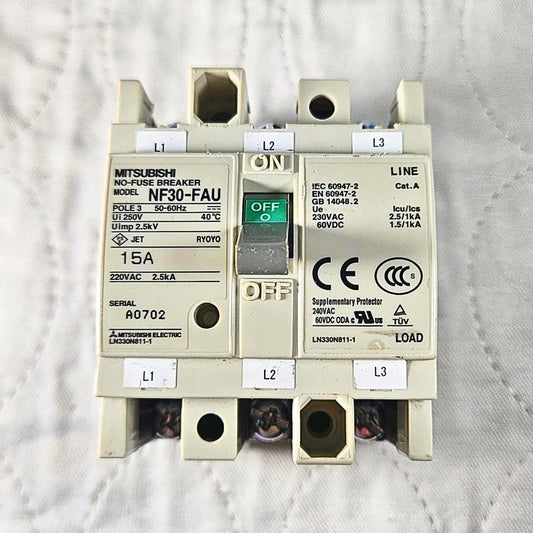 Mitsubishi Electric NF30-FAU circuit breaker for industrial automation and MRO electrical panel applications. American Industrial Parts Group.