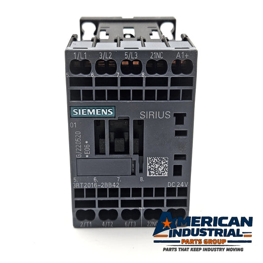 Siemens 3RT2016-2BB42 SIRIUS 3RT2 9A 4kW 24VDC 3-pole power contactor with 1NC auxiliary for industrial motor control