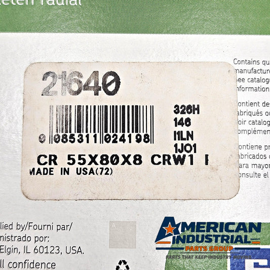 SKF CR 21640 radial shaft oil seal 55x80x8mm CRW1 R nitrile for rotating equipment and MRO