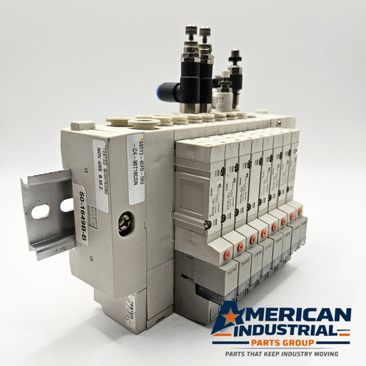 SMC SS5Y3-45FD-08U manifold with SY3140-5FU 24VDC solenoid valves for pneumatic automation systems and industrial control