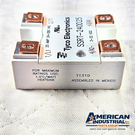 Tyco Electronics SSRT-240D25 solid state relay 25A 24-280VAC 3-32VDC input for industrial control panels and automation systems