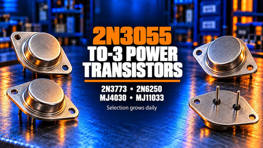 2N3055 transistor and TO-3 power transistors including 2N3773, 2N6250, MJ4030 and MJ11033 graphic — American Industrial Parts Group