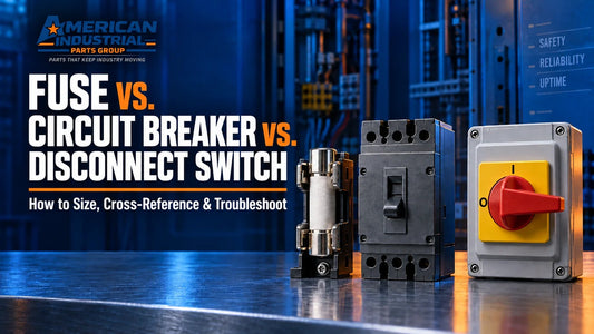 Fuse vs circuit breaker vs disconnect switch selection guide graphic — American Industrial Parts Group