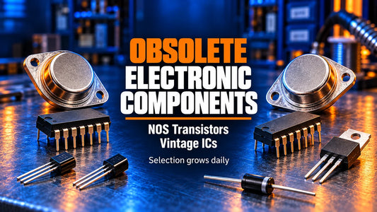 Obsolete and discontinued electronic components NOS transistors and vintage ICs graphic — American Industrial Parts Group