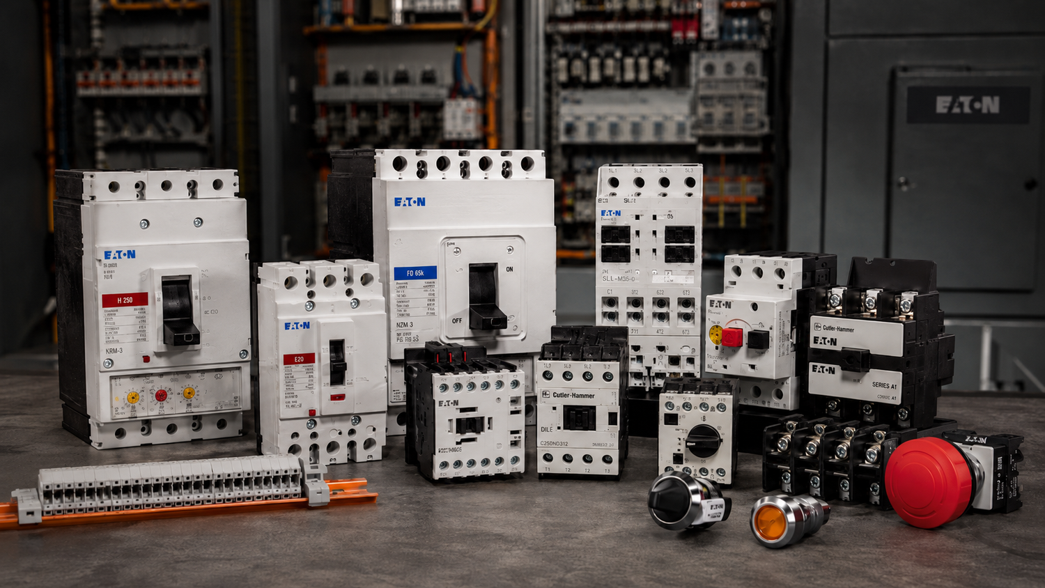Eaton and Cutler-Hammer industrial electrical components including circuit breakers, contactors, motor control parts, and MRO replacement parts from American Industrial Parts Group.