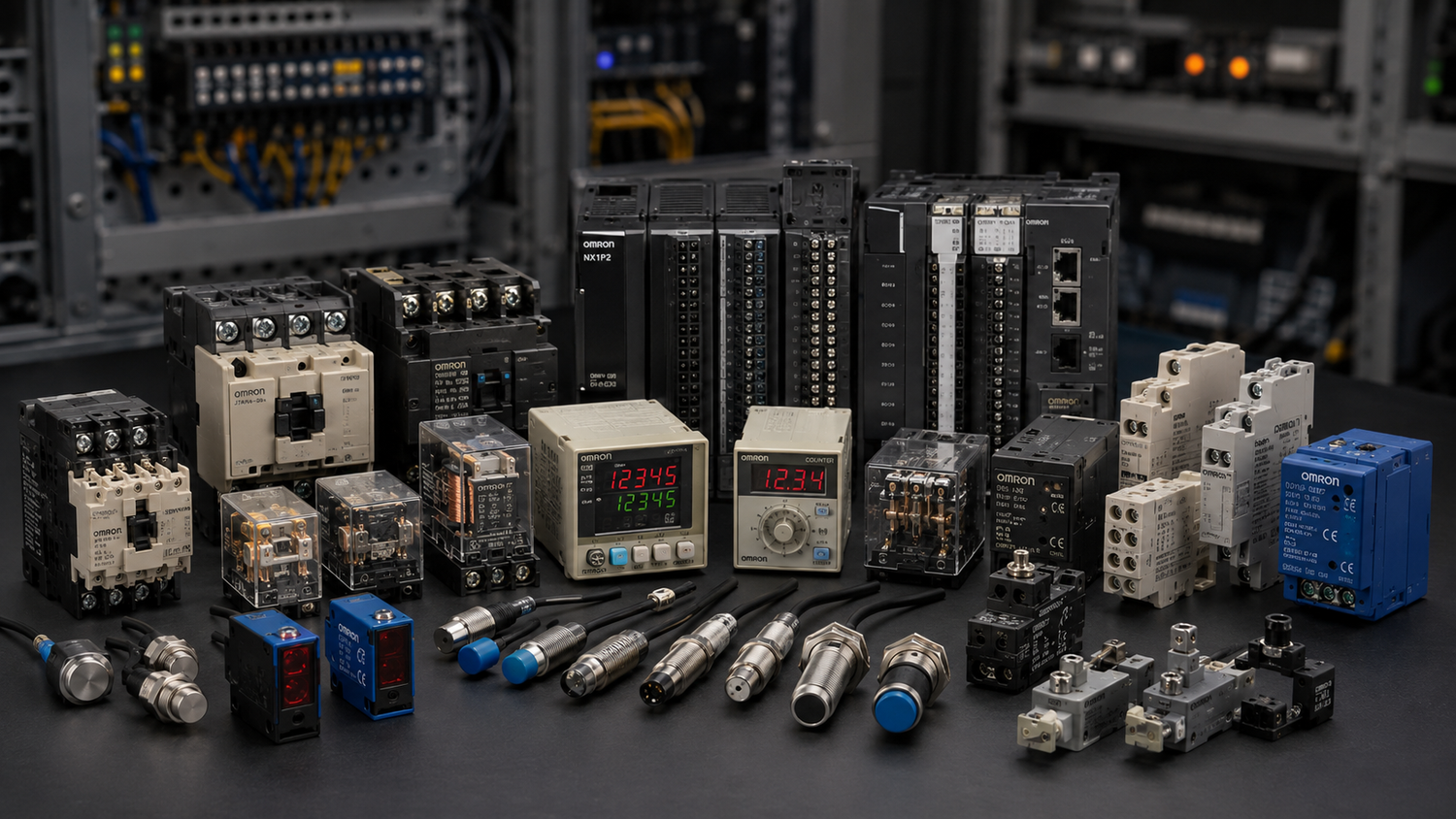 Omron industrial automation parts including sensors, relays, timers, counters, and MRO replacement components from American Industrial Parts Group.