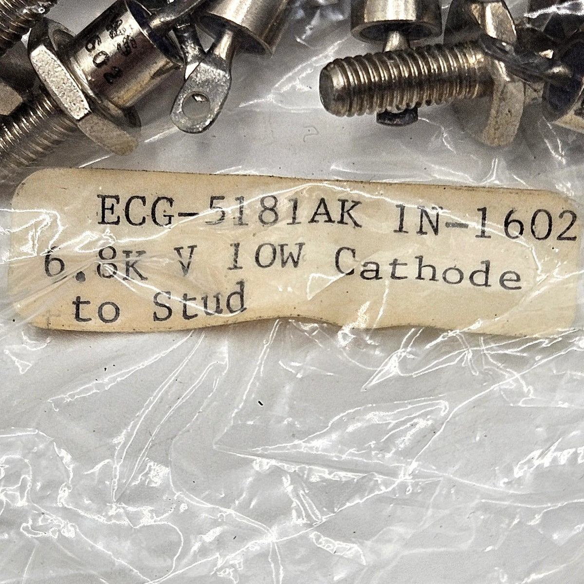 1N1602 6.8V 10W stud-mount zener diode DO-4 cathode to stud NTE5181AK equivalent for power supply and voltage regulator repair