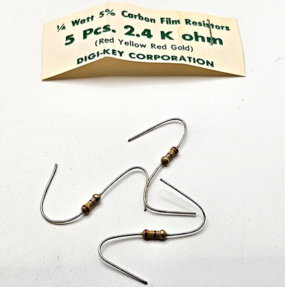 Lot of 3 2.4K ohm 1/4W 5% carbon film axial resistors for circuit repair and vintage electronics restoration