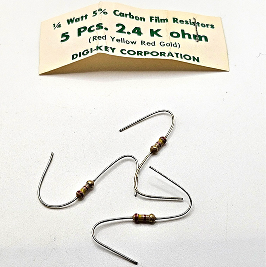 Lot of 3 2.4K ohm 1/4W 5% carbon film axial resistors for circuit repair and vintage electronics restoration