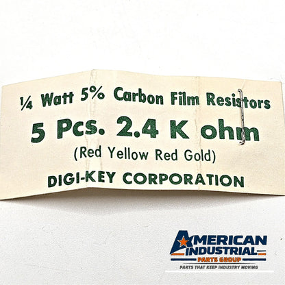 Lot of 3 2.4K ohm 1/4W 5% carbon film axial resistors for circuit repair and vintage electronics restoration