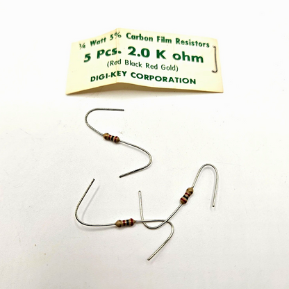 2K ohm 1/4W 5% carbon film axial resistors lot of 3 for circuit repair and vintage electronics restoration