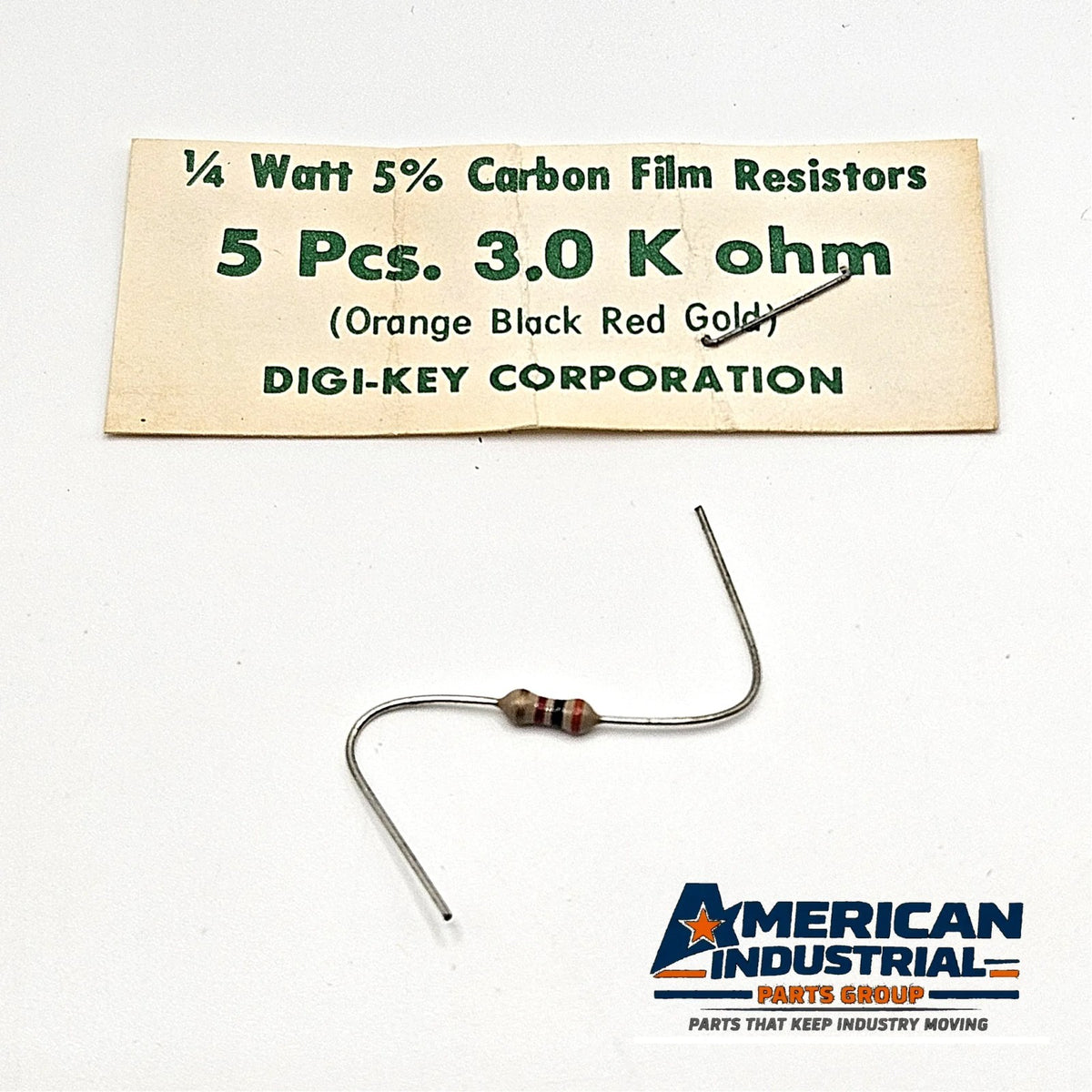 Lot of 5 3.0K ohm 1/4W 5% carbon film axial resistors for circuit repair and vintage electronics restoration