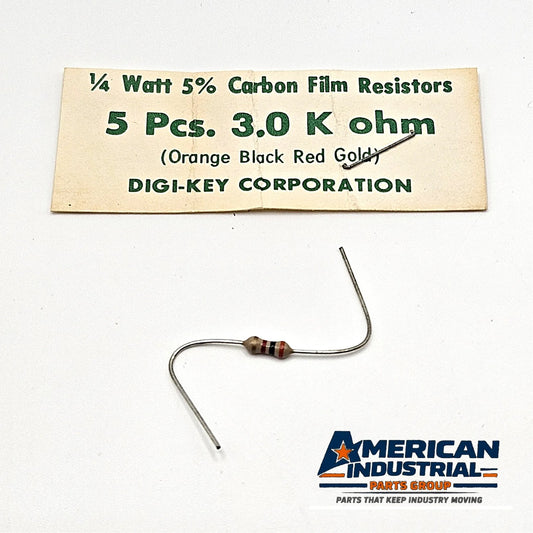 Lot of 5 3.0K ohm 1/4W 5% carbon film axial resistors for circuit repair and vintage electronics restoration
