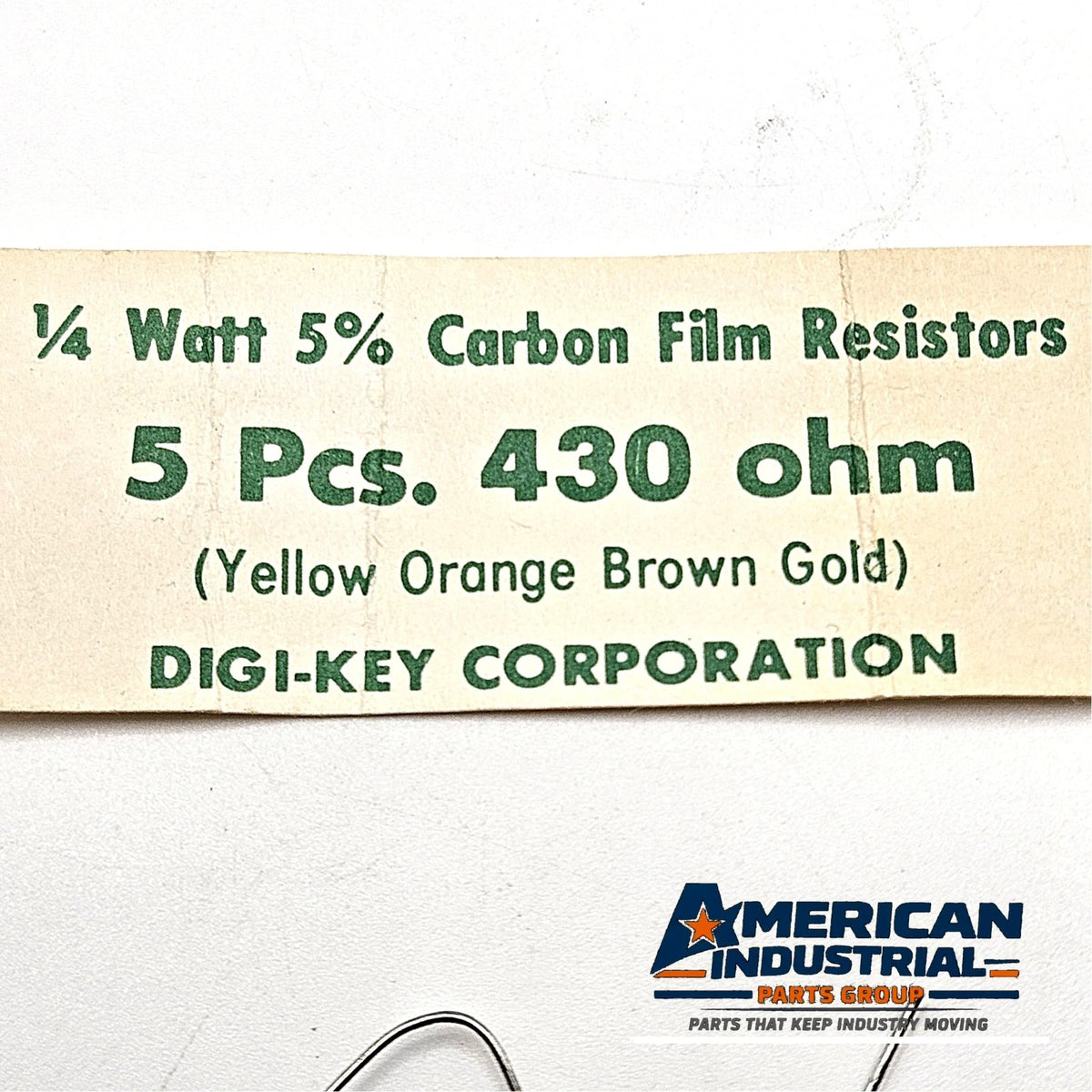Lot of 4 430 ohm 1/4W 5% carbon film axial resistors new old stock for circuit repair and vintage electronics restoration