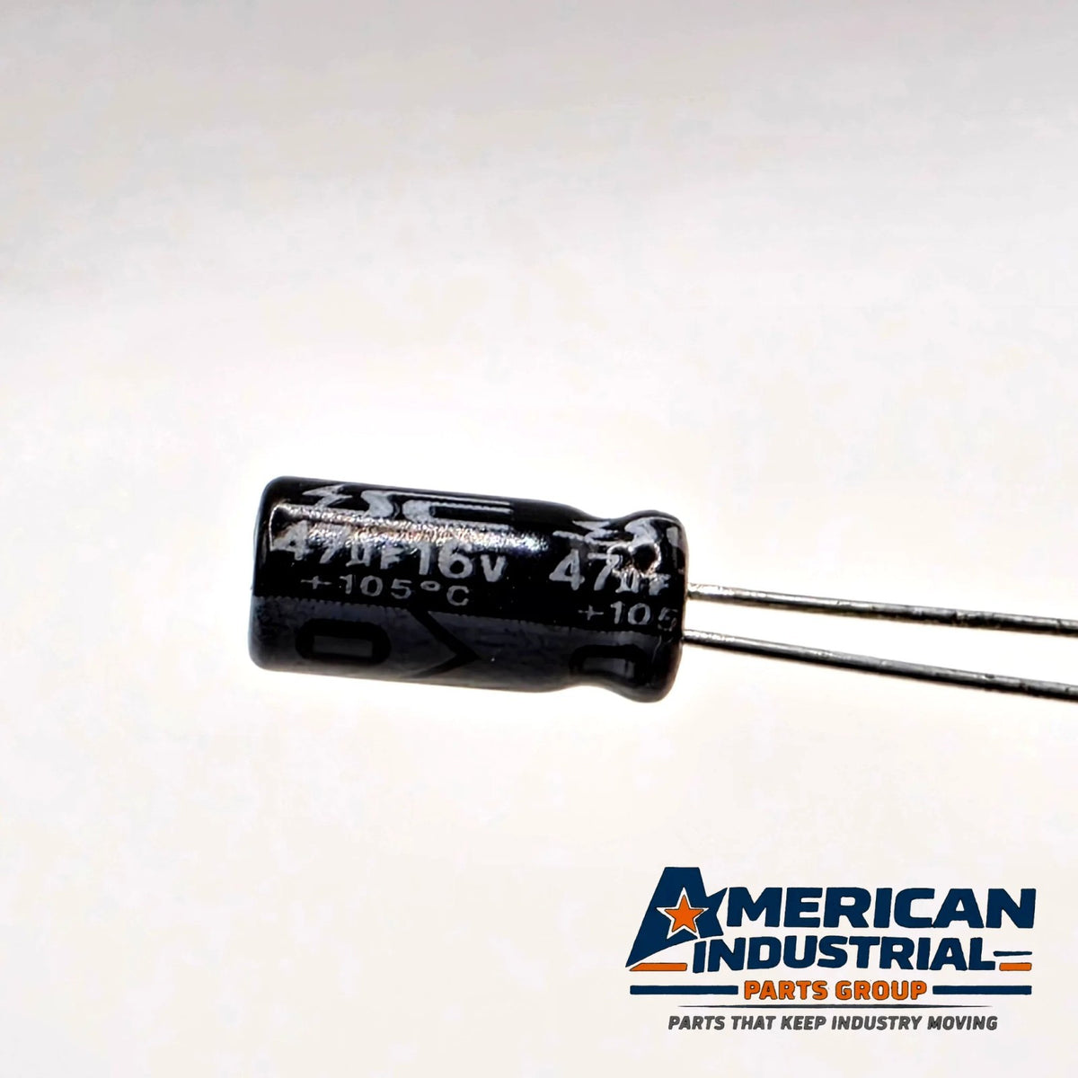 47uF 16V 105C radial aluminum electrolytic capacitor for power supply and circuit board repair from American Industrial Parts Group