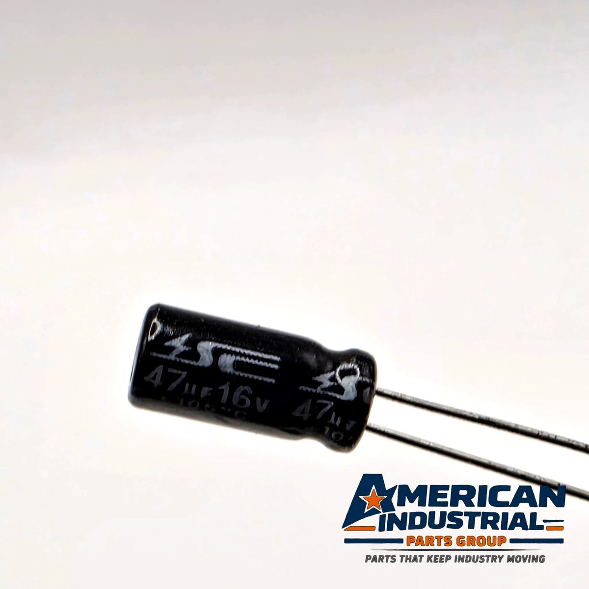 47uF 16V 105C radial aluminum electrolytic capacitor for power supply and circuit board repair from American Industrial Parts Group