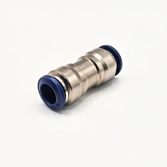5/16 inch push-to-connect pneumatic tube union fitting overview, industrial automation MRO air line connector component. American Industrial Parts Group.
