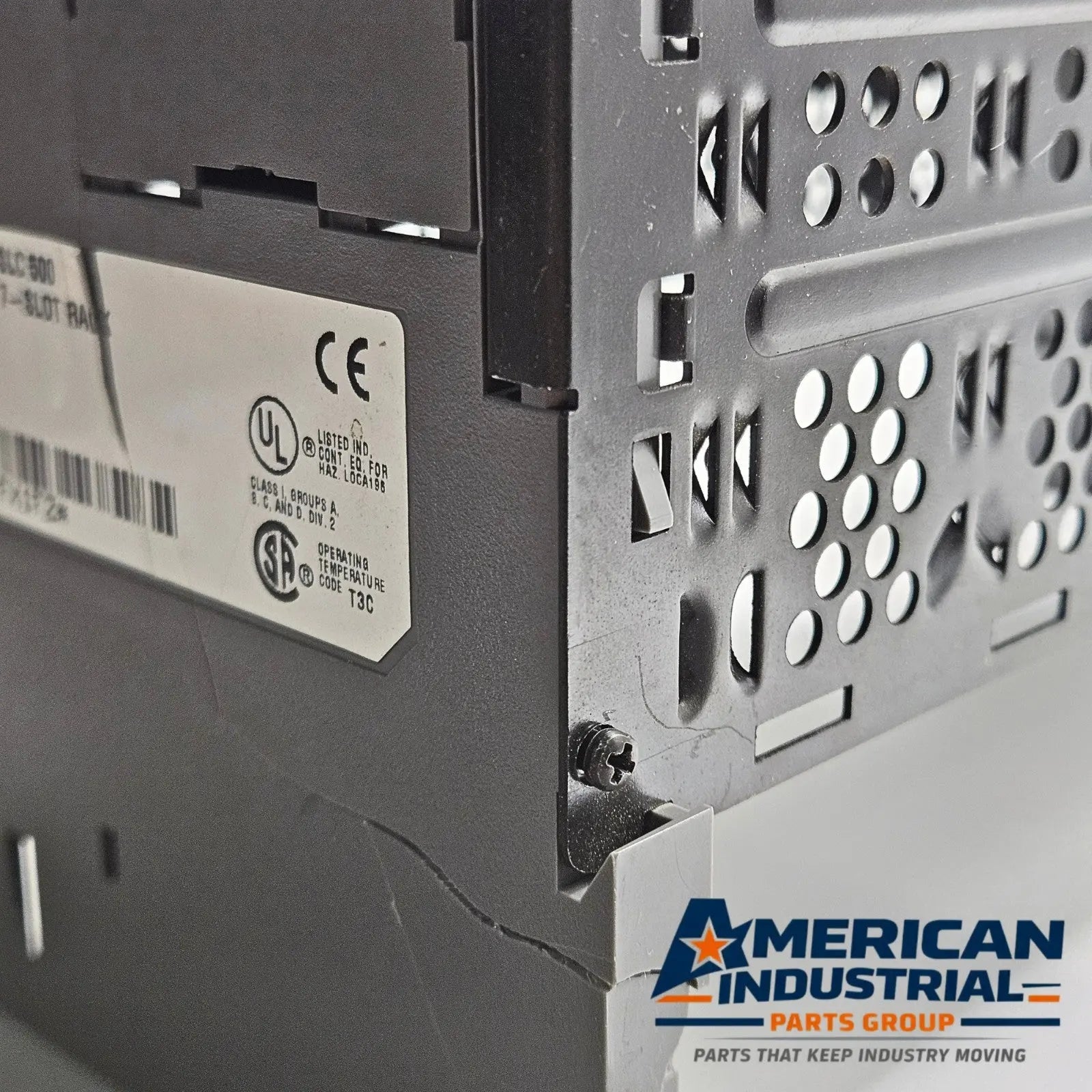 Allen-Bradley 1746-A7 SLC 500 7-slot rack and 1746-P2 module power supply for automation repair. American Industrial Parts Group.