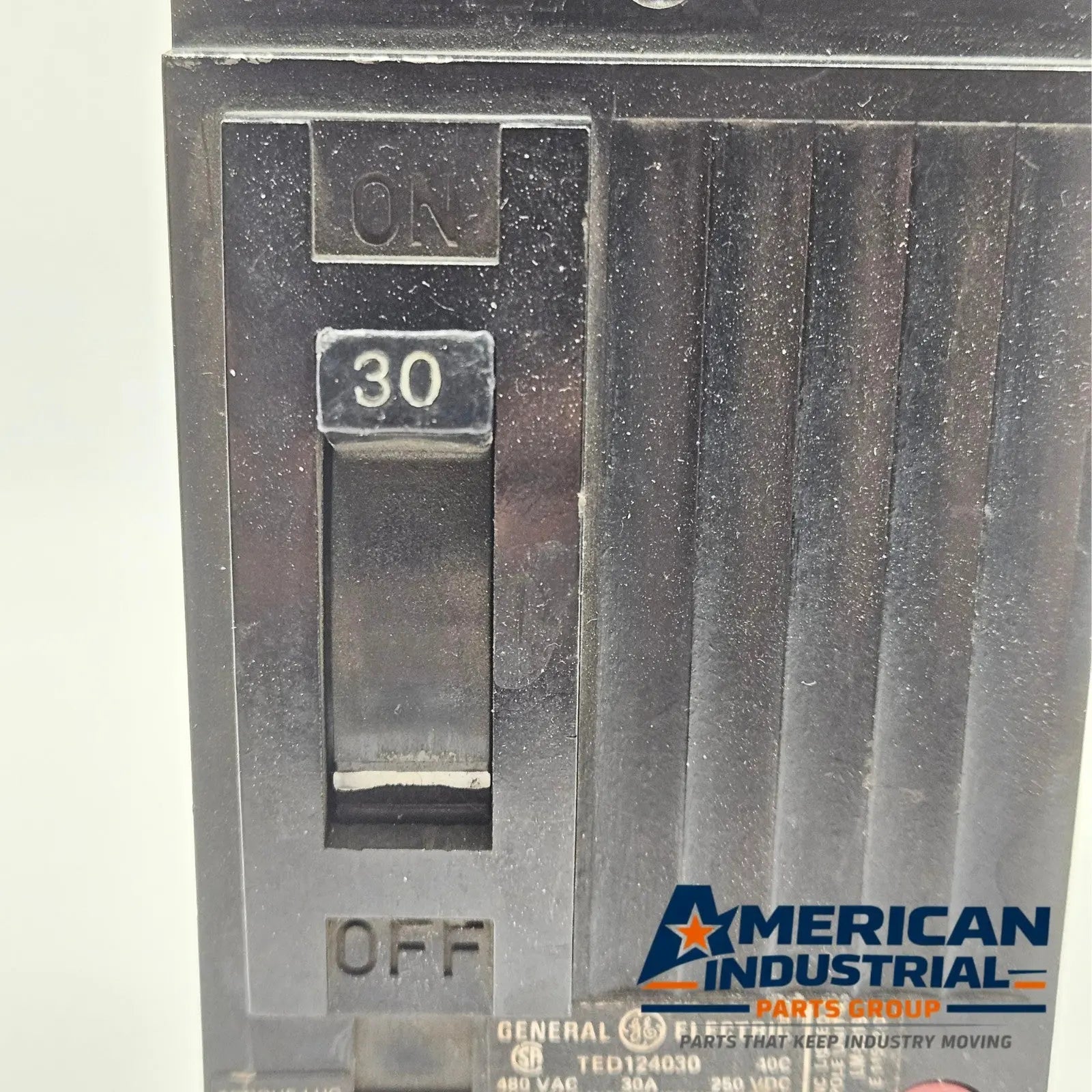 GE TED124030 2 pole circuit breaker used in industrial automation electrical systems. American Industrial Parts Group.