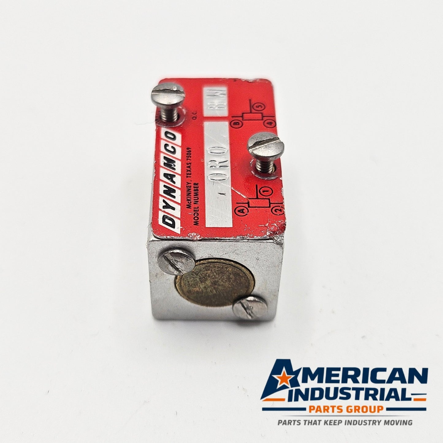 Dynamco OR0 BW pneumatic valve used in factory automation equipment. American Industrial Parts Group.