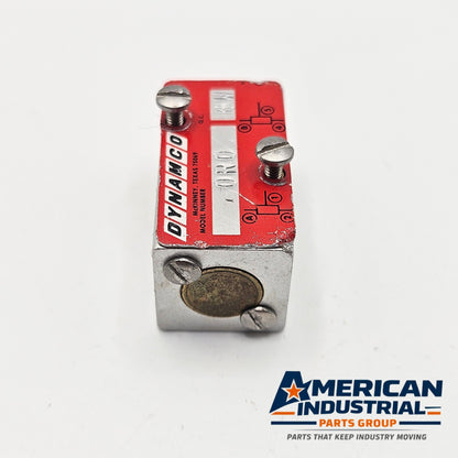 Dynamco OR0 BW pneumatic valve used in factory automation equipment. American Industrial Parts Group.
