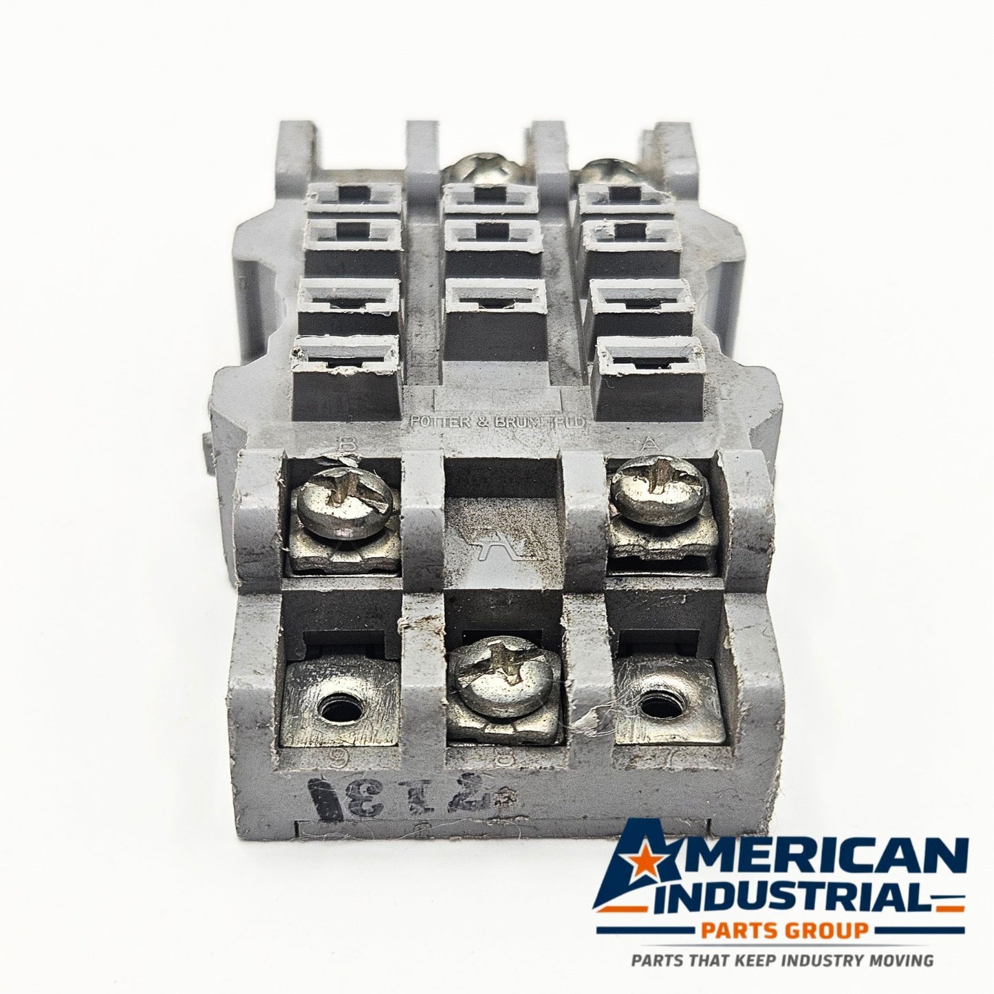 Potter & Brumfield 27E121 relay socket used in industrial control panels. American Industrial Parts Group.