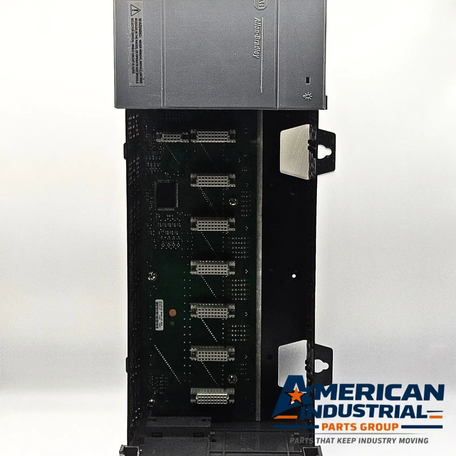 Allen-Bradley 1746-A7 SLC 500 rack component with 1746-P2 power supply for PLC automation systems. American Industrial Parts Group.