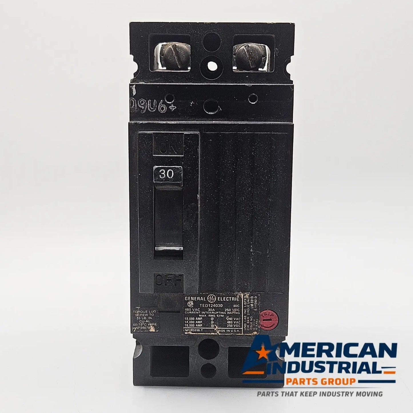 GE TED124030 Type TED circuit breaker for industrial electrical panels and MRO applications. American Industrial Parts Group.