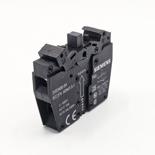 Siemens 3SB3400-0H contact block for industrial automation systems. American Industrial Parts Group.