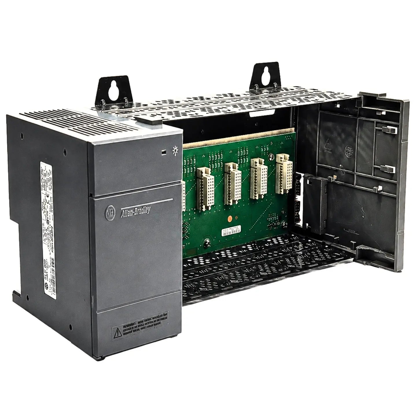 Allen-Bradley 1746-A7 PLC rack with 1746-P2 power supply for SLC 500 industrial automation systems. American Industrial Parts Group.