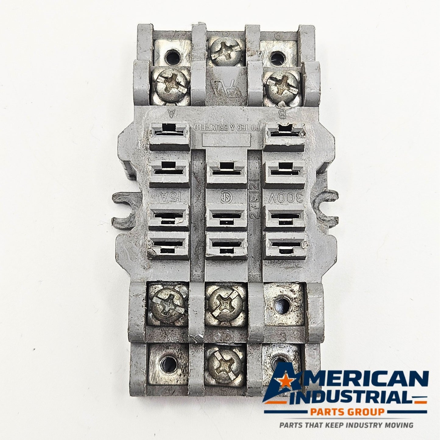 Potter & Brumfield 27E121 3 pole relay base for MRO control applications. American Industrial Parts Group.