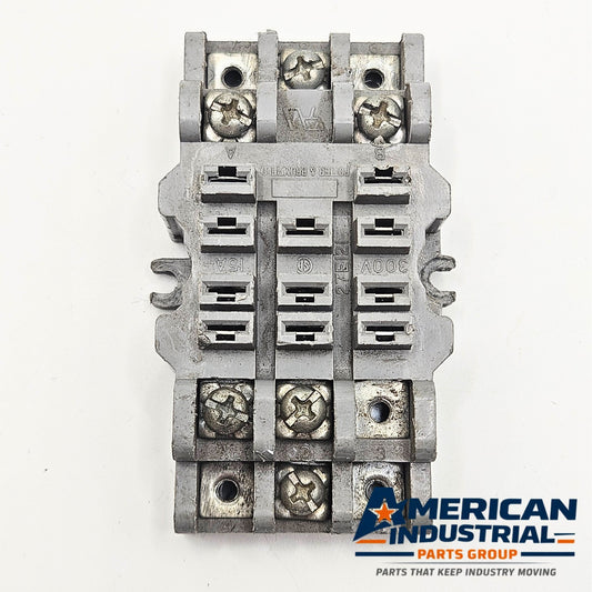 Potter & Brumfield 27E121 3 pole relay base for MRO control applications. American Industrial Parts Group.