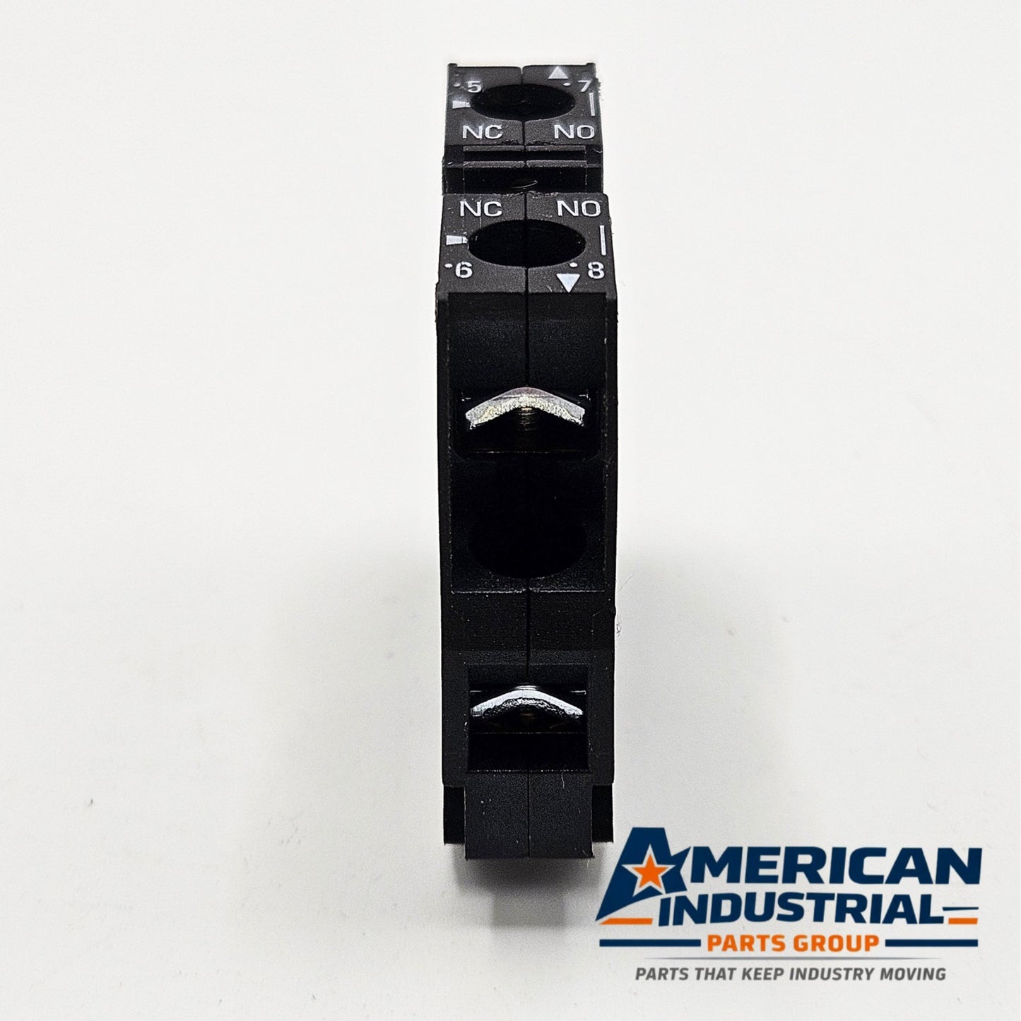 Siemens 3SB3400-0H industrial contact block for pushbutton assemblies. American Industrial Parts Group.