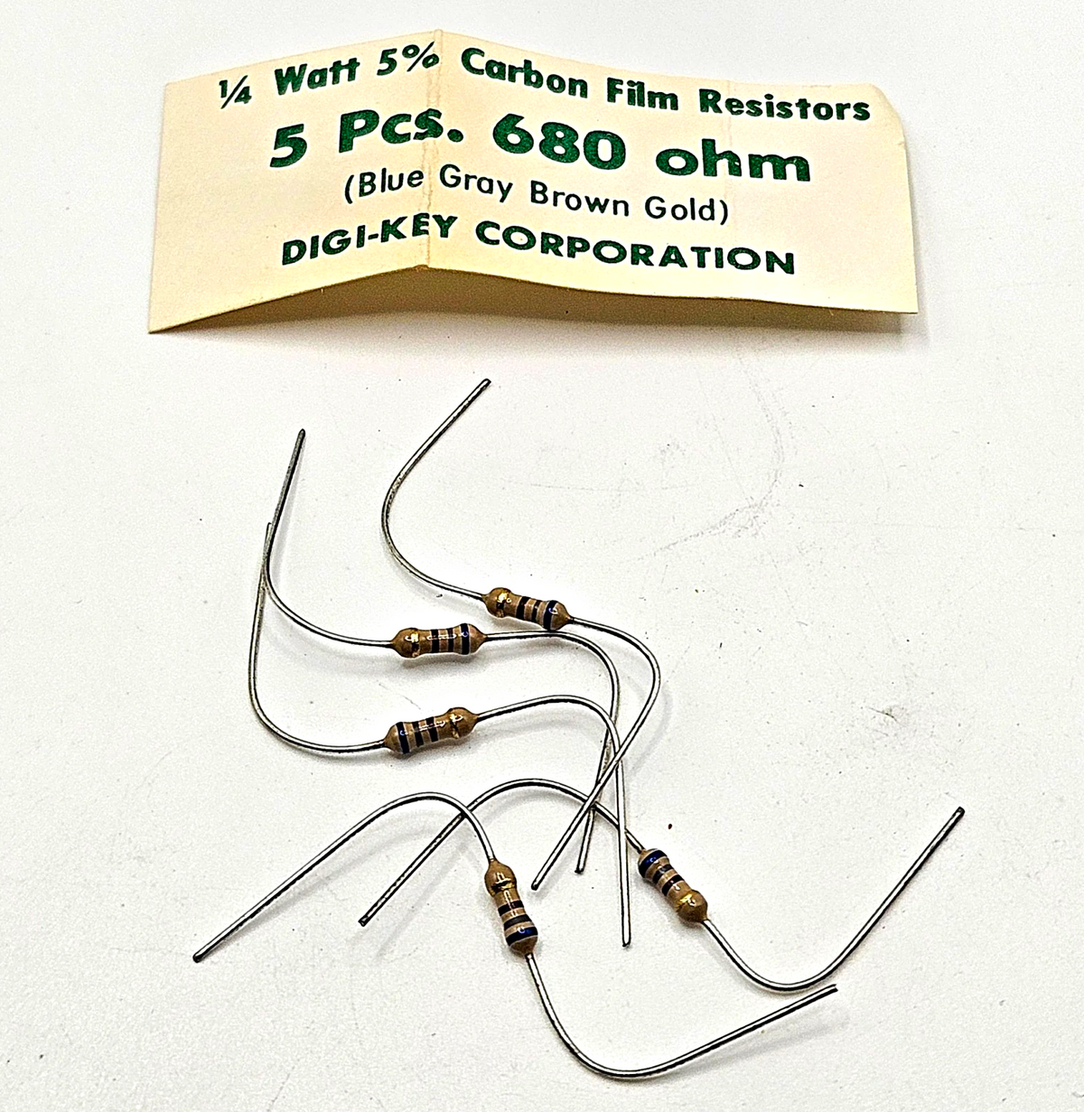 680 ohm 1/4W 5% carbon film axial resistors lot of 5 for circuit repair and vintage electronics restoration