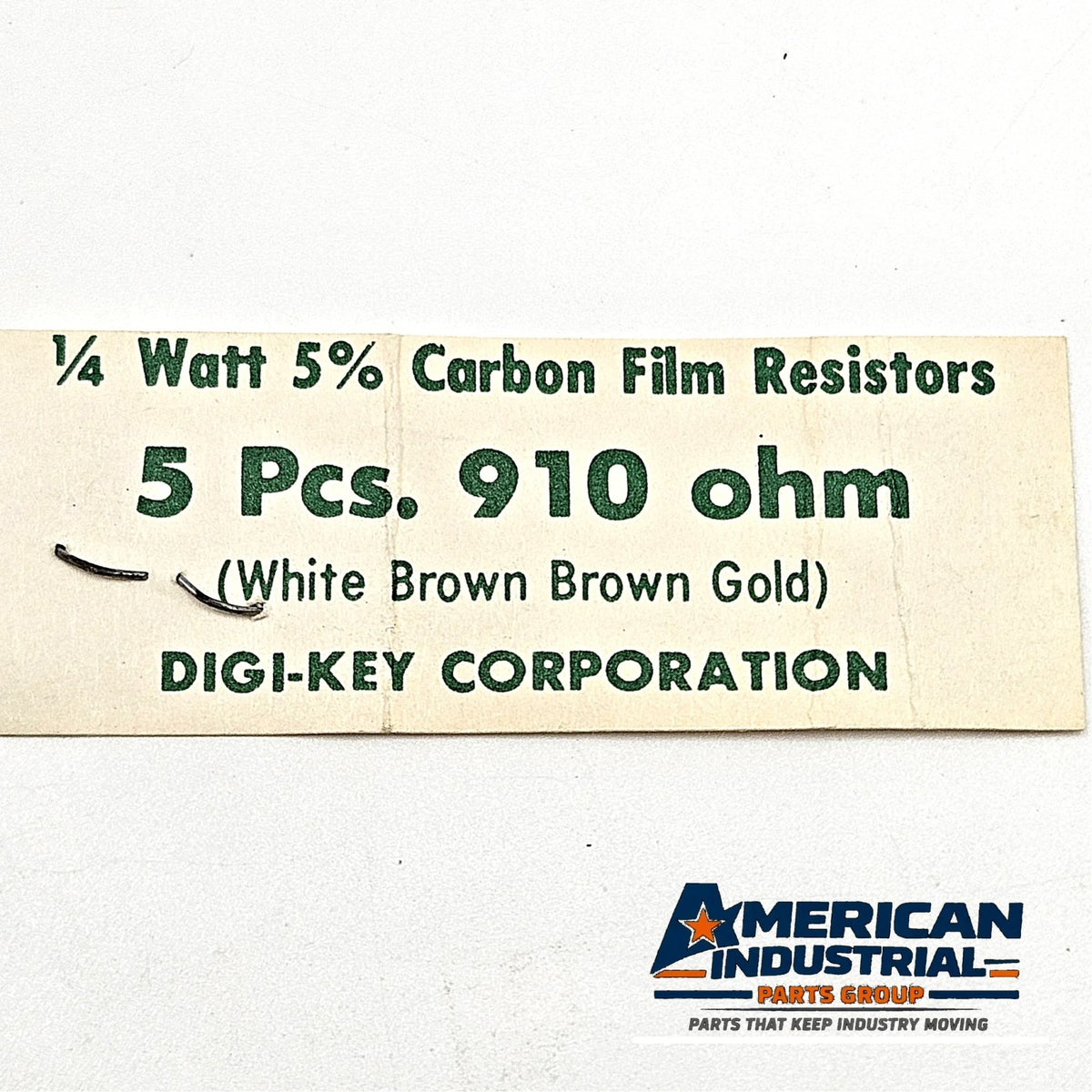 Lot of 5 910 ohm 1/4W 5% carbon film axial resistors for circuit repair and vintage electronics restoration