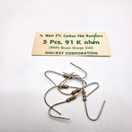 Lot of 5 91K ohm 1/4W 5% carbon film axial resistors for circuit board repair from American Industrial Parts Group