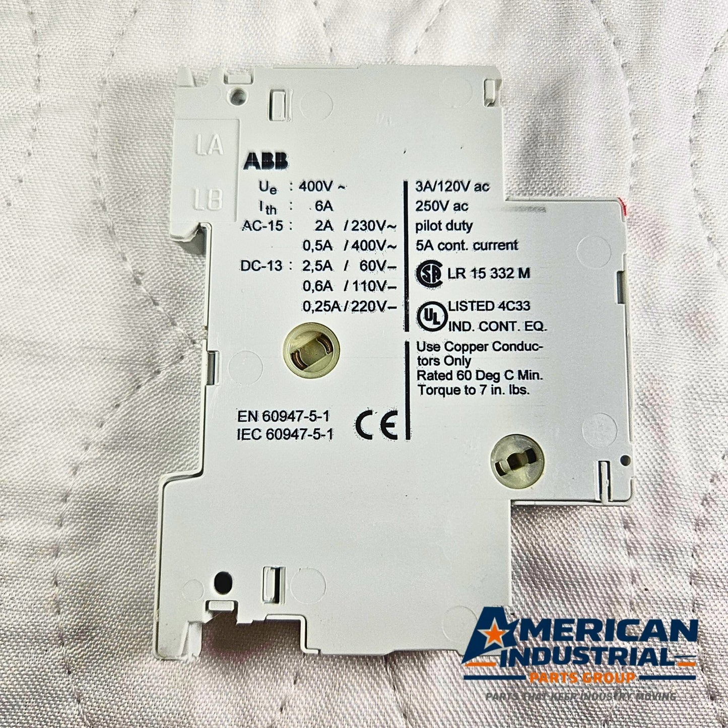 ABB HK-11 auxiliary contact block DPST NO 6A 400V side mount for motor starters and industrial control panels