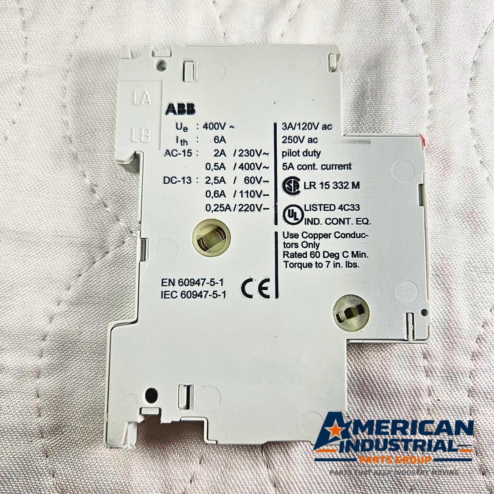 ABB HK-11 auxiliary contact block DPST NO 6A 400V side mount for motor starters and industrial control panels