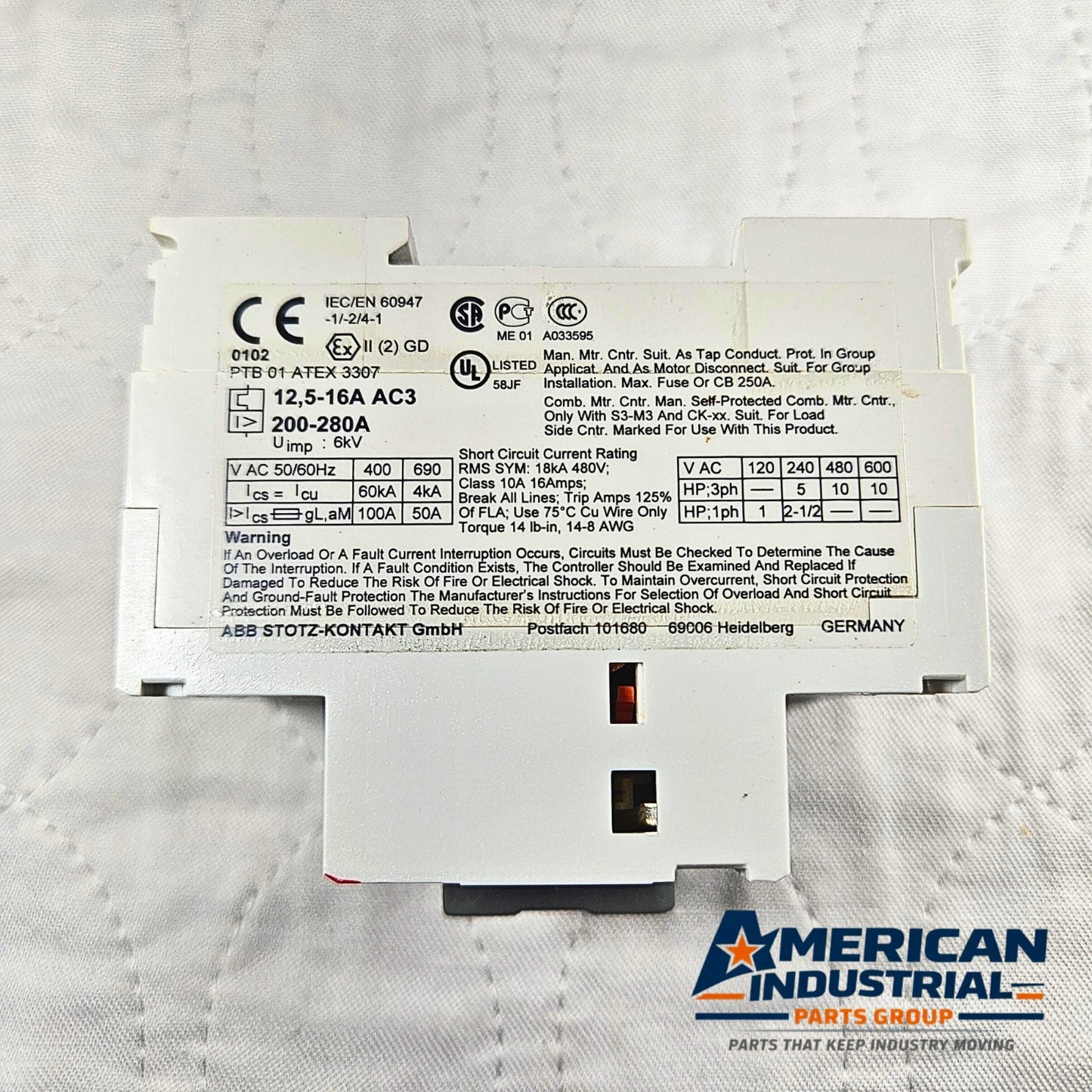 ABB MS325 Motor Starter Circuit Breaker industrial automation/MRO motor protection component. American Industrial Parts Group.