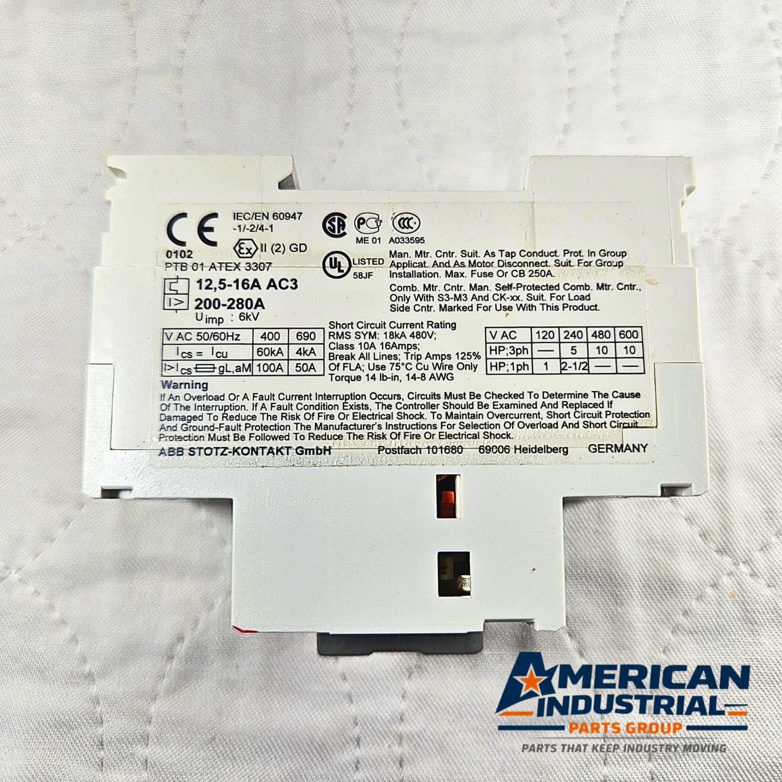 ABB MS325 Motor Starter Circuit Breaker industrial automation/MRO motor protection component. American Industrial Parts Group.