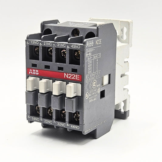 ABB N22E auxiliary contact block 2NO 2NC overview, industrial automation MRO control panel component. American Industrial Parts Group.